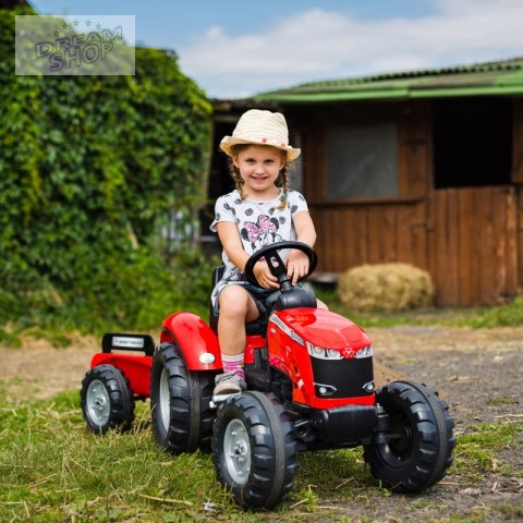 FALK Traktor Massey Ferguson Czerwony na Pedały z Przyczepką od 3 Lat FALK Traktor Massey Ferguson Czerwony na Pedały z Przyczepką od 3 Lat