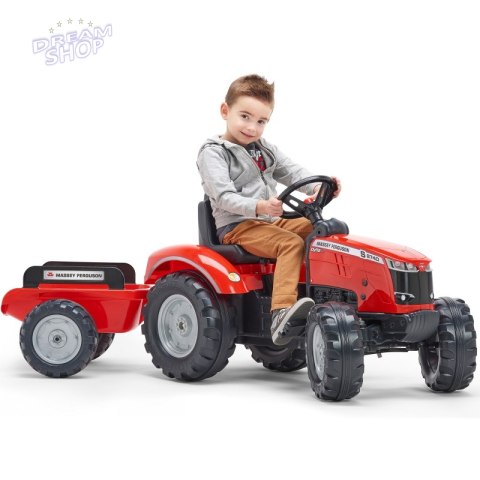 FALK Traktor Massey Ferguson Czerwony na Pedały z Przyczepką od 3 Lat FALK Traktor Massey Ferguson Czerwony na Pedały z Przyczepką od 3 Lat