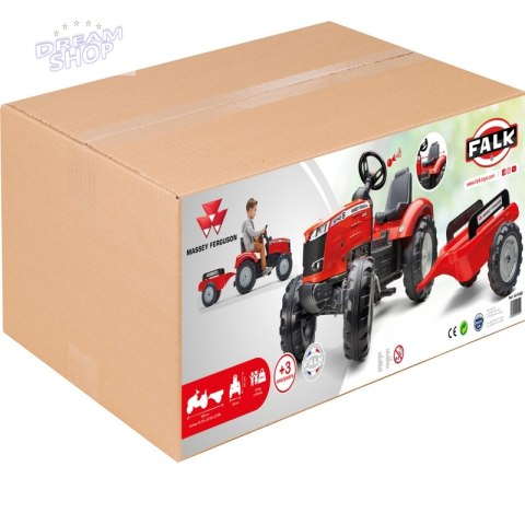 FALK Traktor Massey Ferguson Czerwony na Pedały z Przyczepką od 3 Lat FALK Traktor Massey Ferguson Czerwony na Pedały z Przyczepką od 3 Lat
