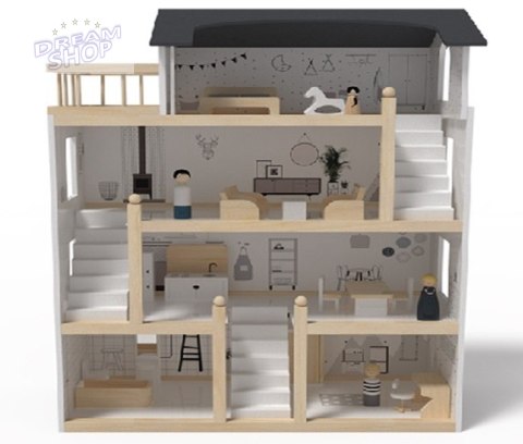 Domek dla lalek drewniany + mebelki 80cm Domek dla lalek drewniany + mebelki 80cm