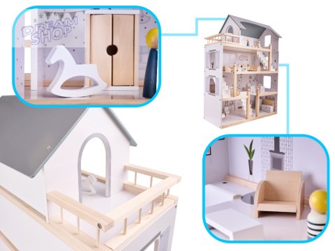 Domek dla lalek drewniany + mebelki 80cm Domek dla lalek drewniany + mebelki 80cm