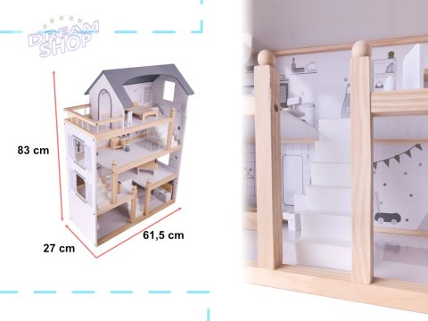 Domek dla lalek drewniany + mebelki 80cm Domek dla lalek drewniany + mebelki 80cm