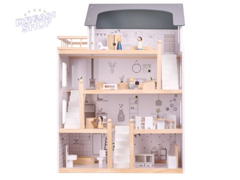 Domek dla lalek drewniany + mebelki 80cm Domek dla lalek drewniany + mebelki 80cm