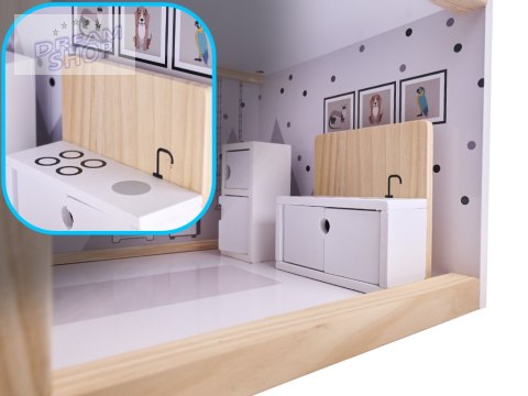 Domek dla lalek drewniany + mebelki 80cm Domek dla lalek drewniany + mebelki 80cm