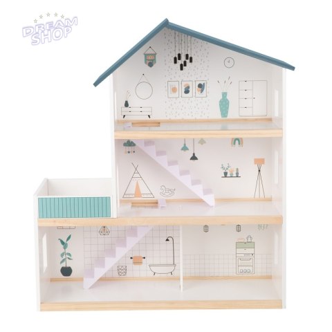 TOOKY TOY Duży Drewniany Domek dla Lalek + Figurki