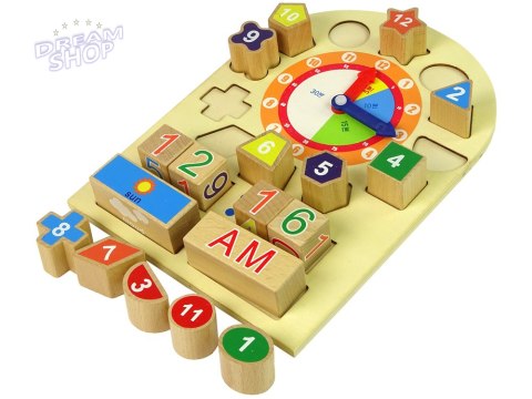 Drewniany Edukacyjny Zegar Sorter Klocki Kolorowe Liczby Drewniany Edukacyjny Zegar Sorter Klocki Kolorowe Liczby
