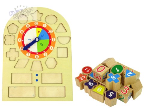 Drewniany Edukacyjny Zegar Sorter Klocki Kolorowe Liczby Drewniany Edukacyjny Zegar Sorter Klocki Kolorowe Liczby