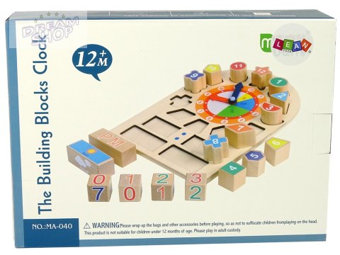 Drewniany Edukacyjny Zegar Sorter Klocki Kolorowe Liczby Drewniany Edukacyjny Zegar Sorter Klocki Kolorowe Liczby