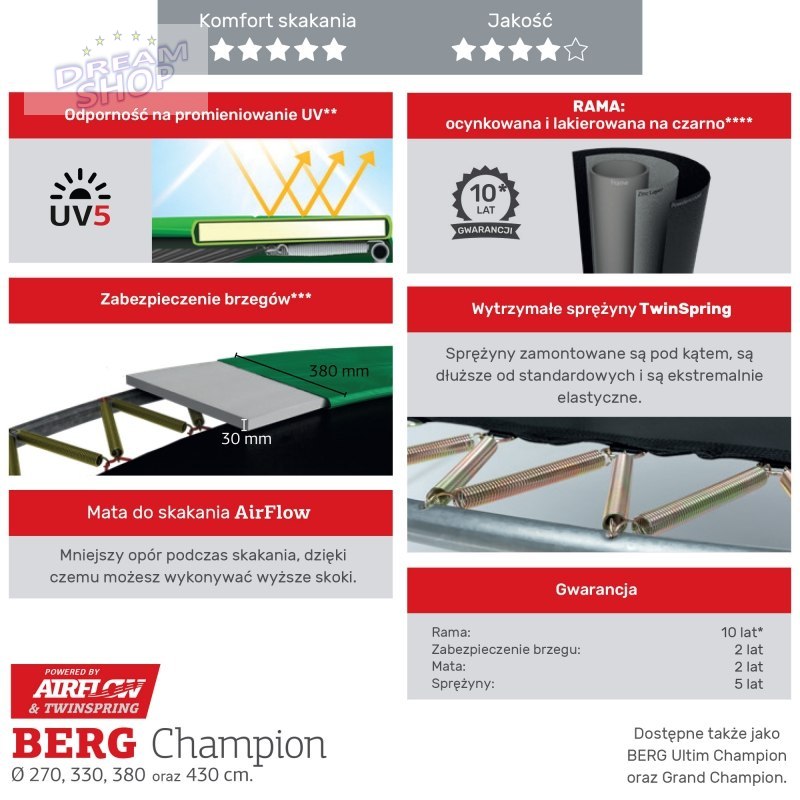 BERG Trampolina Champion 430 cm + Siatka Net Deluxe Twinspring Gold BERG Trampolina Champion 430 cm + Siatka Net Deluxe Twinspring Gold