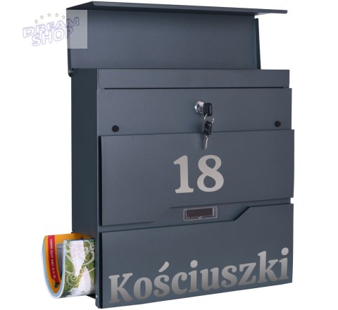 Skrzynka na listy VIDAR antracyt z napisem Skrzynka na listy VIDAR antracyt z napisem