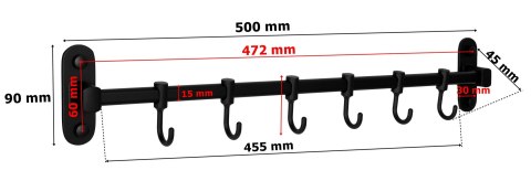Reling kuchenny z haczykami SIVAS czarny
