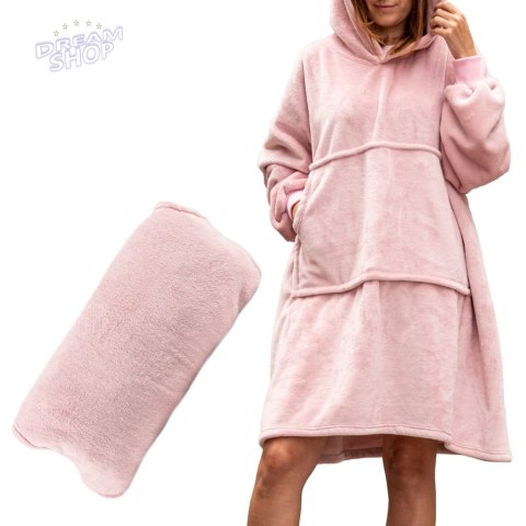Bluzair Bluza Koc z Kapturem XXL Ciepła Różowy 4w1 Bluzair Bluza Koc z Kapturem XXL Ciepła Różowy 4w1