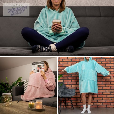 Bluzair Bluza Koc z Kapturem XXL Ciepła Różowy 4w1 Bluzair Bluza Koc z Kapturem XXL Ciepła Różowy 4w1