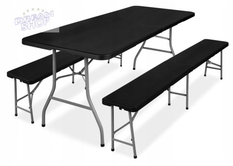 Zestaw cateringowy FETA BLACK stół 180 cm + 2 ławki