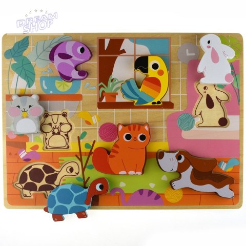 Tooky Toy Drewniane Puzzle Zwierzątka Dom Dopasuj Kształty Tooky Toy Drewniane Puzzle Zwierzątka Dom Dopasuj Kształty