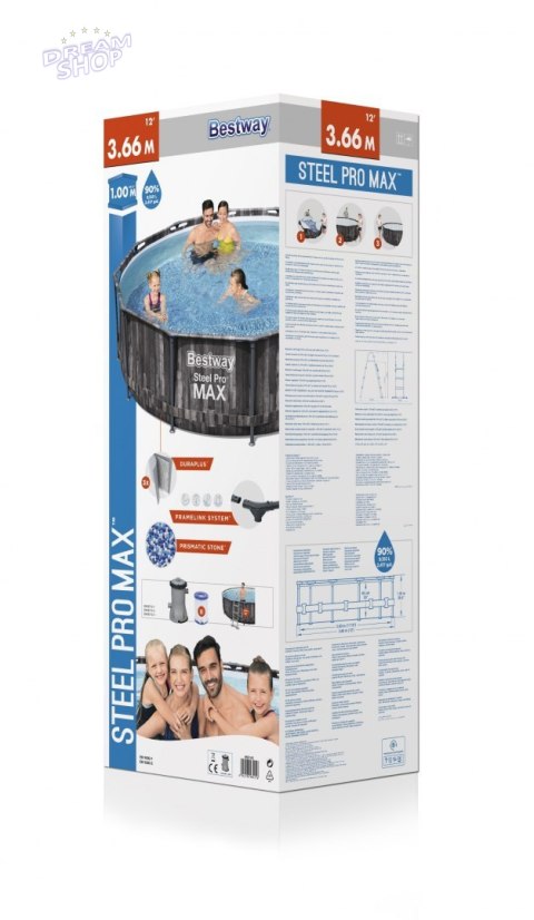 Basen Stelażowy 12FT 366x100 cm Steel Pro Max BESTWAY Basen Stelażowy 12FT 366x100 cm Steel Pro Max BESTWAY