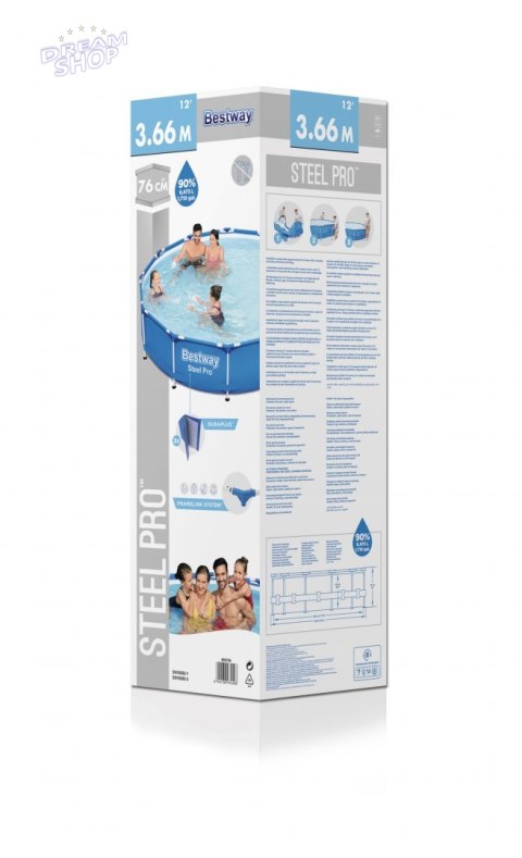 Basen Stelażowy 12FT 366 x 76 cm Steel Pro Pool BESTWAY Basen Stelażowy 12FT 366 x 76 cm Steel Pro Pool BESTWAY