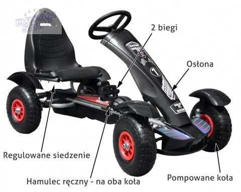 Duży Gokart Pompowane Koła Czarny Duży Gokart Pompowane Koła Czarny