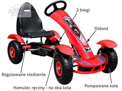 Duży Gokart Pompowane Koła Czerwony Duży Gokart Pompowane Koła Czerwony