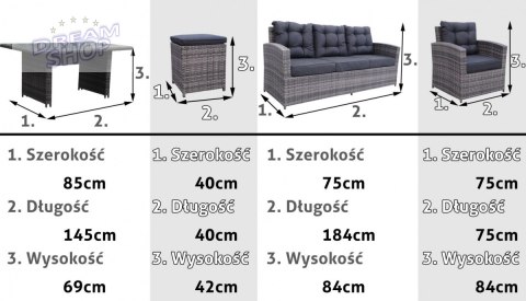 Meble Ogrodowe Rattan Wysoki Stół Pufy Szary Meble Ogrodowe Rattan Wysoki Stół Pufy Szary