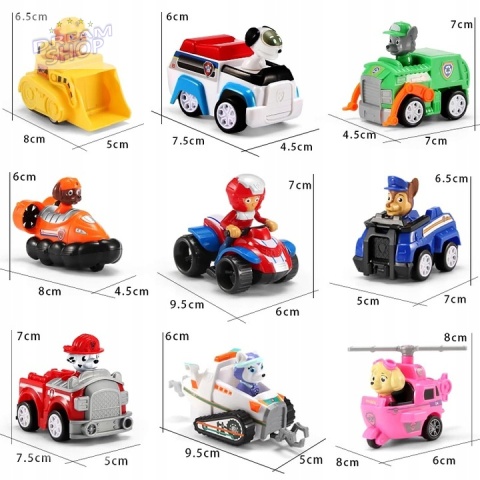 ZESTAW 9 Pojazdów PSI PATROL Wyciągane figurki