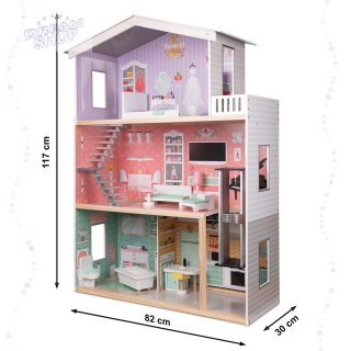Domek dla lalek drewniany+ mebelki pastelowy 117cm