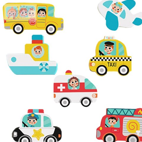 Tooky Toy Drewniane Puzzle Pojazdy Samochody Samolot Statek Miasto Dopasuj Kształty