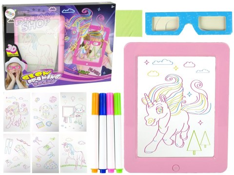 Magiczna Podświetlana Tablica 3D Okulary Różowa Magiczna Podświetlana Tablica 3D Okulary Różowa