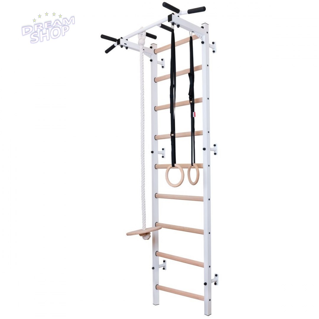 Drabinka gimnastyczna drewniano metalowa z metalowym drążkiem i akcesoriami BenchK 311W A076 Drabinka gimnastyczna drewniano metalowa z metalowym drążkiem i akcesoriami BenchK 311W A076