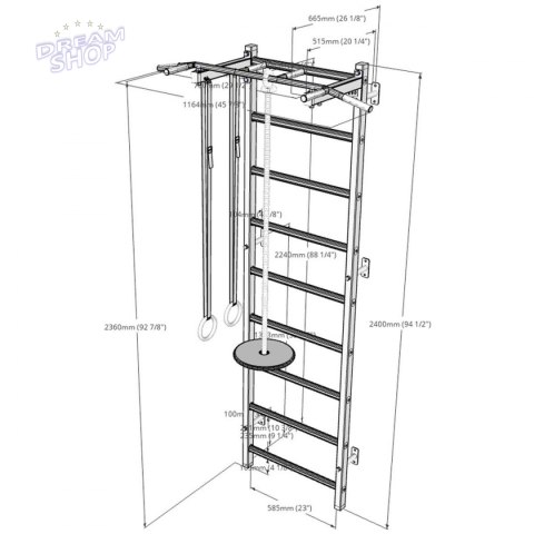 Drabinka gimnastyczna drewniano metalowa z metalowym drążkiem i akcesoriami BenchK 311W A076 Drabinka gimnastyczna drewniano metalowa z metalowym drążkiem i akcesoriami BenchK 311W A076