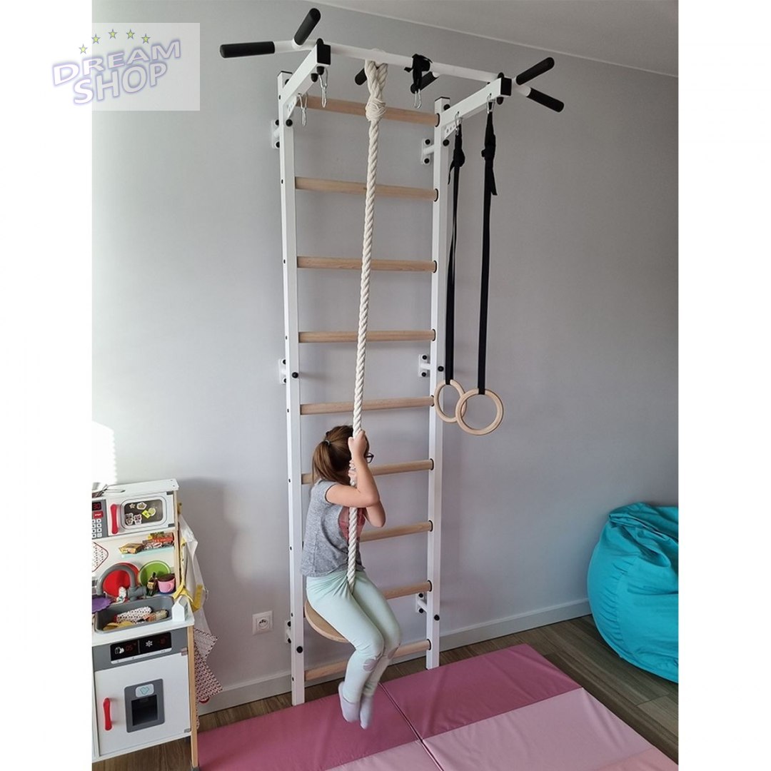 Drabinka gimnastyczna drewniano metalowa z metalowym drążkiem i akcesoriami BenchK 311W A076 Drabinka gimnastyczna drewniano metalowa z metalowym drążkiem i akcesoriami BenchK 311W A076