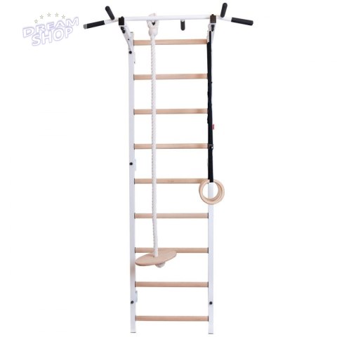Drabinka gimnastyczna drewniano metalowa z metalowym drążkiem i akcesoriami BenchK 311W A076 Drabinka gimnastyczna drewniano metalowa z metalowym drążkiem i akcesoriami BenchK 311W A076