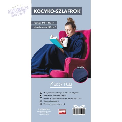 Kocyko - Szlafrok Granatowy z rękawami polarowy Kocyko - Szlafrok Granatowy z rękawami polarowy