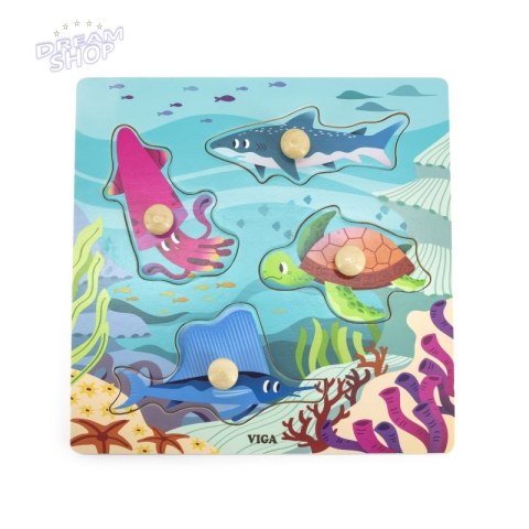 VIGA Drewniane Puzzle z Pinezkami Zwierzęta Morskie Wodne VIGA Drewniane Puzzle z Pinezkami Zwierzęta Morskie Wodne