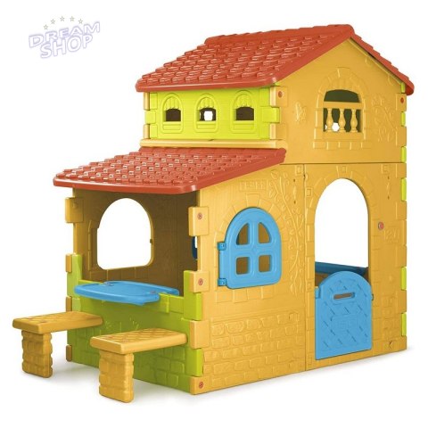 FEBER Domek Ogrodowy Super Villa ze Stolikiem Krzesłami Duży FEBER Domek Ogrodowy Super Villa ze Stolikiem Krzesłami Duży