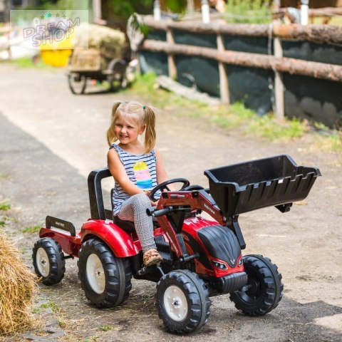 FALK Traktor Valtra Bordowy na Pedały z Przyczepką i Łyżką od 3 Lat FALK Traktor Valtra Bordowy na Pedały z Przyczepką i Łyżką od 3 Lat
