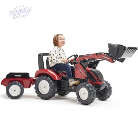 FALK Traktor Valtra Bordowy na Pedały z Przyczepką i Łyżką od 3 Lat FALK Traktor Valtra Bordowy na Pedały z Przyczepką i Łyżką od 3 Lat