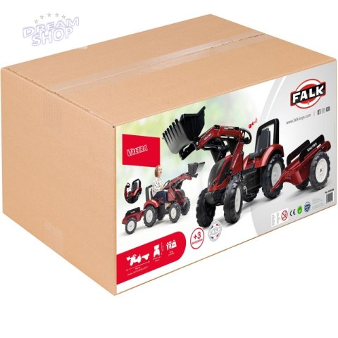 FALK Traktor Valtra Bordowy na Pedały z Przyczepką i Łyżką od 3 Lat FALK Traktor Valtra Bordowy na Pedały z Przyczepką i Łyżką od 3 Lat