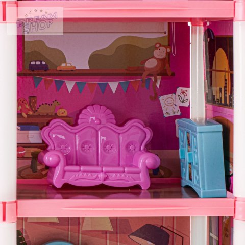 Domek dla lalek willa różowa DIY 4 poziomy mebelki Domek dla lalek willa różowa DIY 4 poziomy mebelki