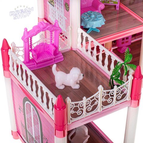 Domek dla lalek willa różowa DIY 4 poziomy mebelki Domek dla lalek willa różowa DIY 4 poziomy mebelki