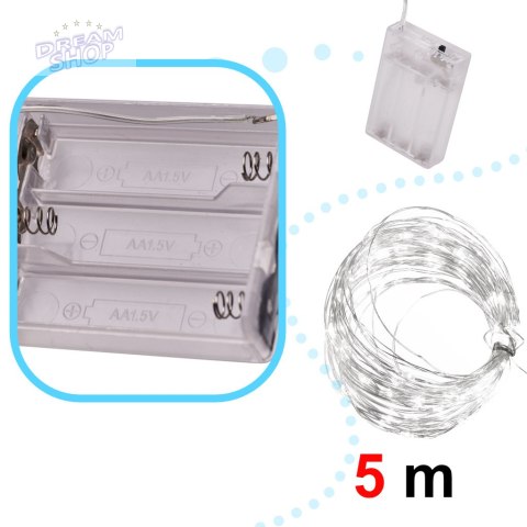 Lampki LED druciki dekoracyjne 5m 50LED zimny biały Lampki LED druciki dekoracyjne 5m 50LED zimny biały