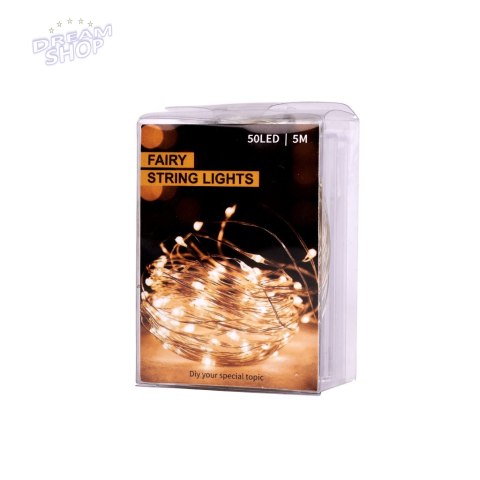 Lampki LED druciki dekoracyjne 5m 50LED zimny biały Lampki LED druciki dekoracyjne 5m 50LED zimny biały