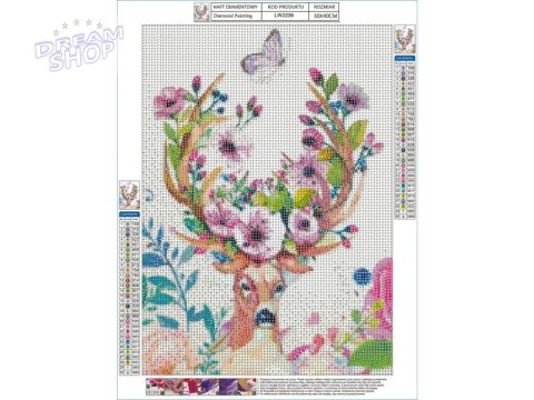 Haft Diamentowy, Obraz, Mozaika Diamentowa Diamond Painting, JELEŃ - KWIECISTE POROŻE 30x40cm Haft Diamentowy, Obraz, Mozaika Diamentowa Diamond Painting, JELEŃ - KWIECISTE POROŻE 30x40cm