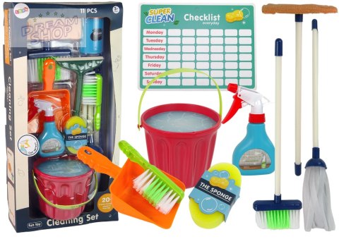 Zestaw do Sprzątania Cleaning Set 11 Elementów AGD Mop Miotła Wiadro