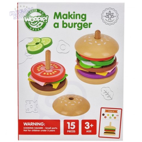 WOOPIE GREEN Drewniany Burger Restauracja Układanka dla Dzieci 15 el. Certyfikat FSC