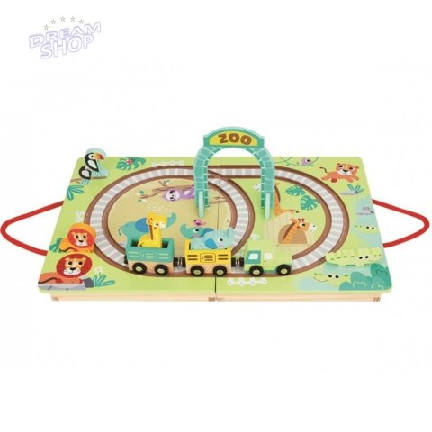 Tooky Toy Drewniana Plansza ZOO Zwierzęta Pojazd Wagoniki