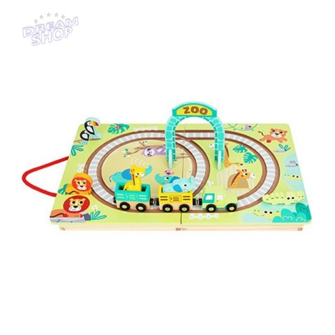 Tooky Toy Drewniana Plansza ZOO Zwierzęta Pojazd Wagoniki