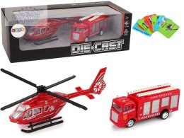 Zestaw Autek Straż Pożarna Naciąg Helikopter Czerwony