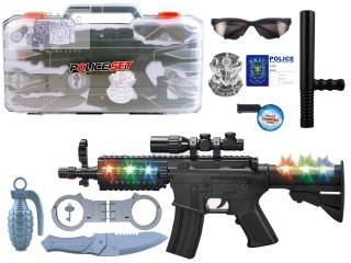 Zestaw Policyjny Policjanta w Walizce Efekty Światło Dźwięk Karabin