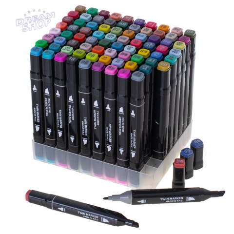 Markery dwustronne alkoholowe w etui 80 + baza Markery dwustronne alkoholowe w etui 80 + baza